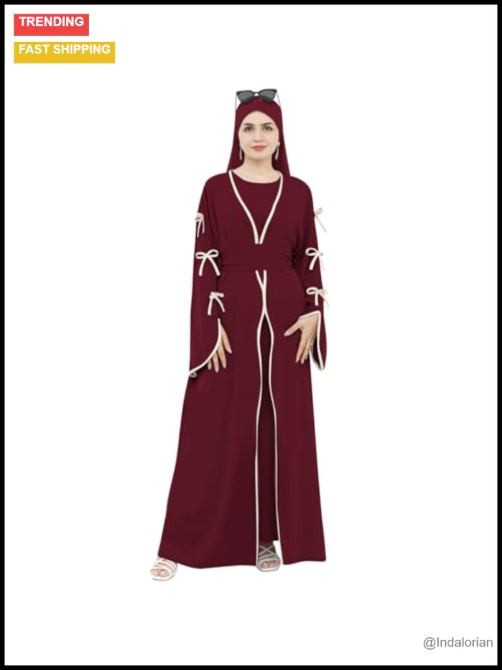 Abaya Dress for Women Bowknot Sleeves Islamic Prayer Casual Cardigan Dress